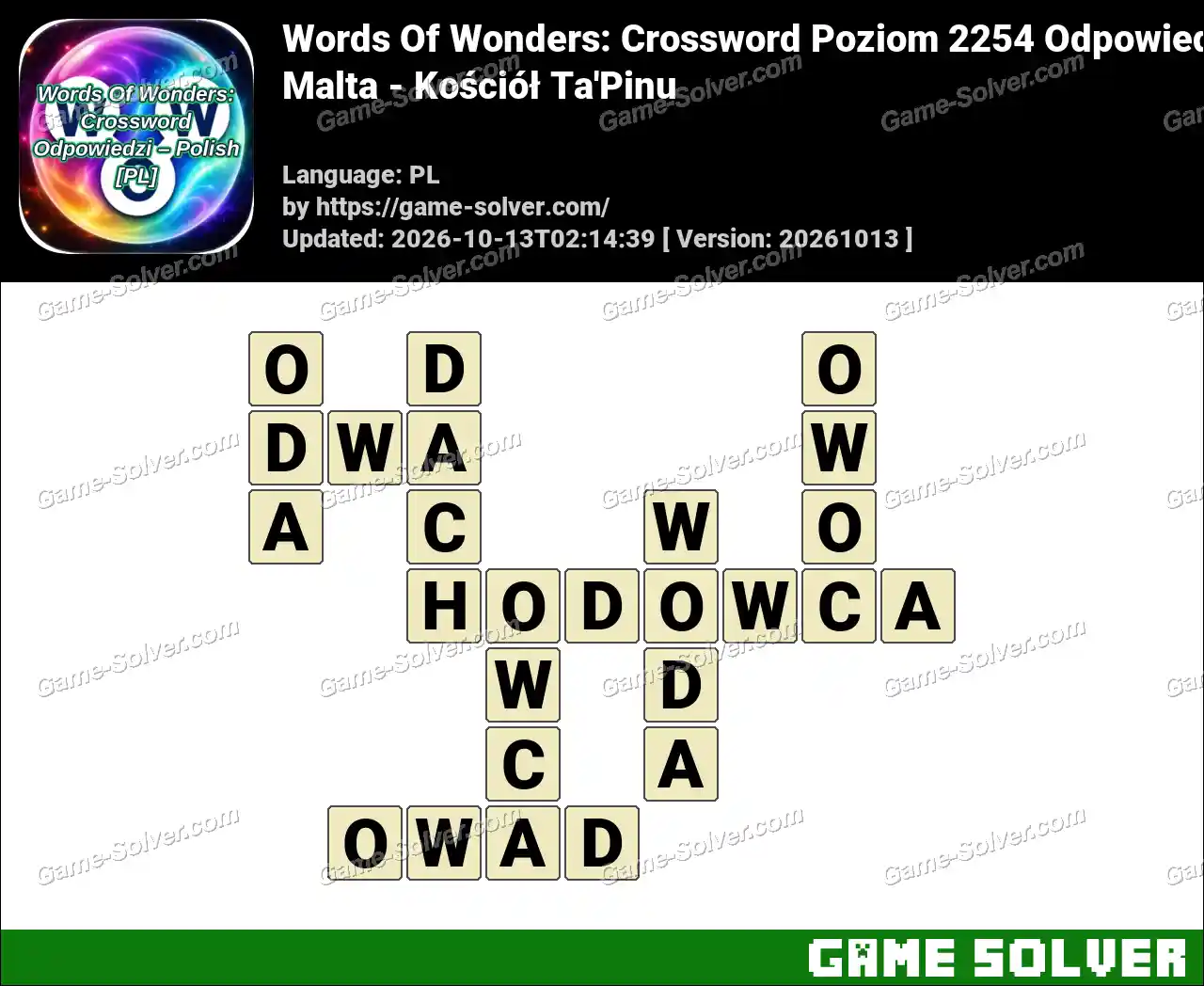 Words Of Wonders: Crossword Poziom 2254 Odpowiedzi – Malta – Kościół Ta’Pinu